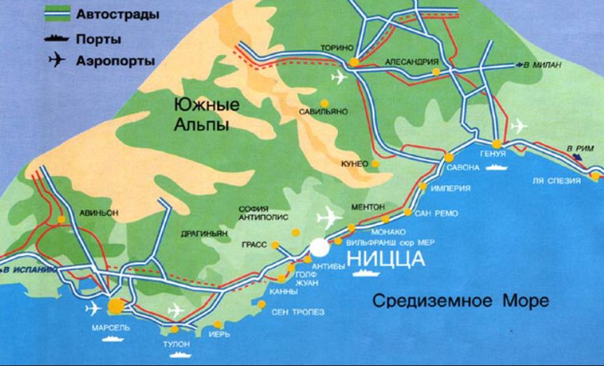Карта Лазурного берега